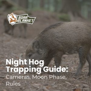 Boar Blanket night hog trapping guide graphic with a wild hog background