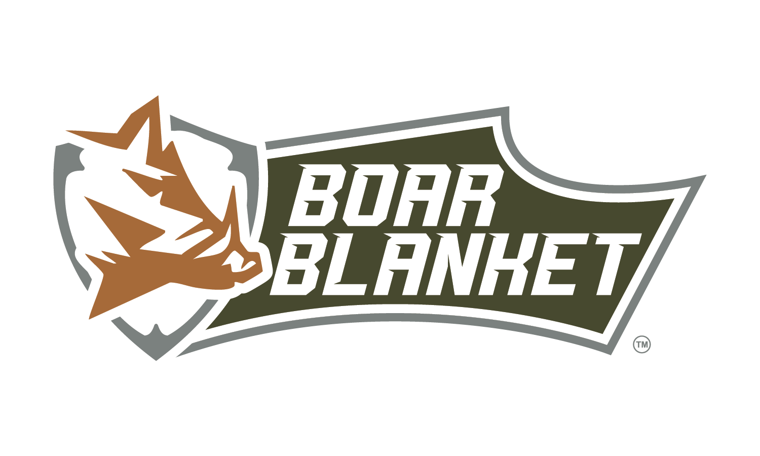 Boar Blanket - Primary → boarblanket.com Boar Blanket logo: stylized brown boar head on a gray shield with bold 'BOAR BLANKET' text on a dark banner behind it.